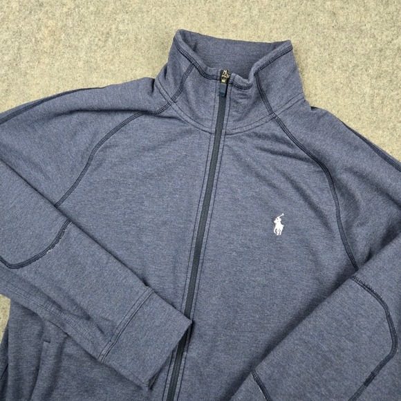 Polo Ralph Lauren Other - Polo Ralph Lauren Track Jacket Mens Medium Blue Full Zip Elbow Patch Performance